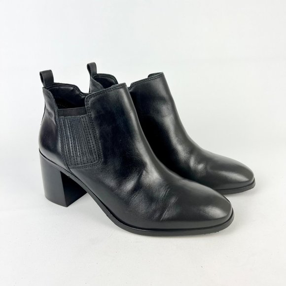 Lucky Brand Womens Debruh Black Leather Heeled Bootie Chunky Ankle Boots size 10 - Picture 1 of 16